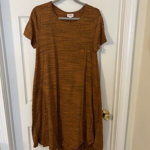 LuLaRoe Carly Rust Brown Short Sleeve Midi Swing Dress